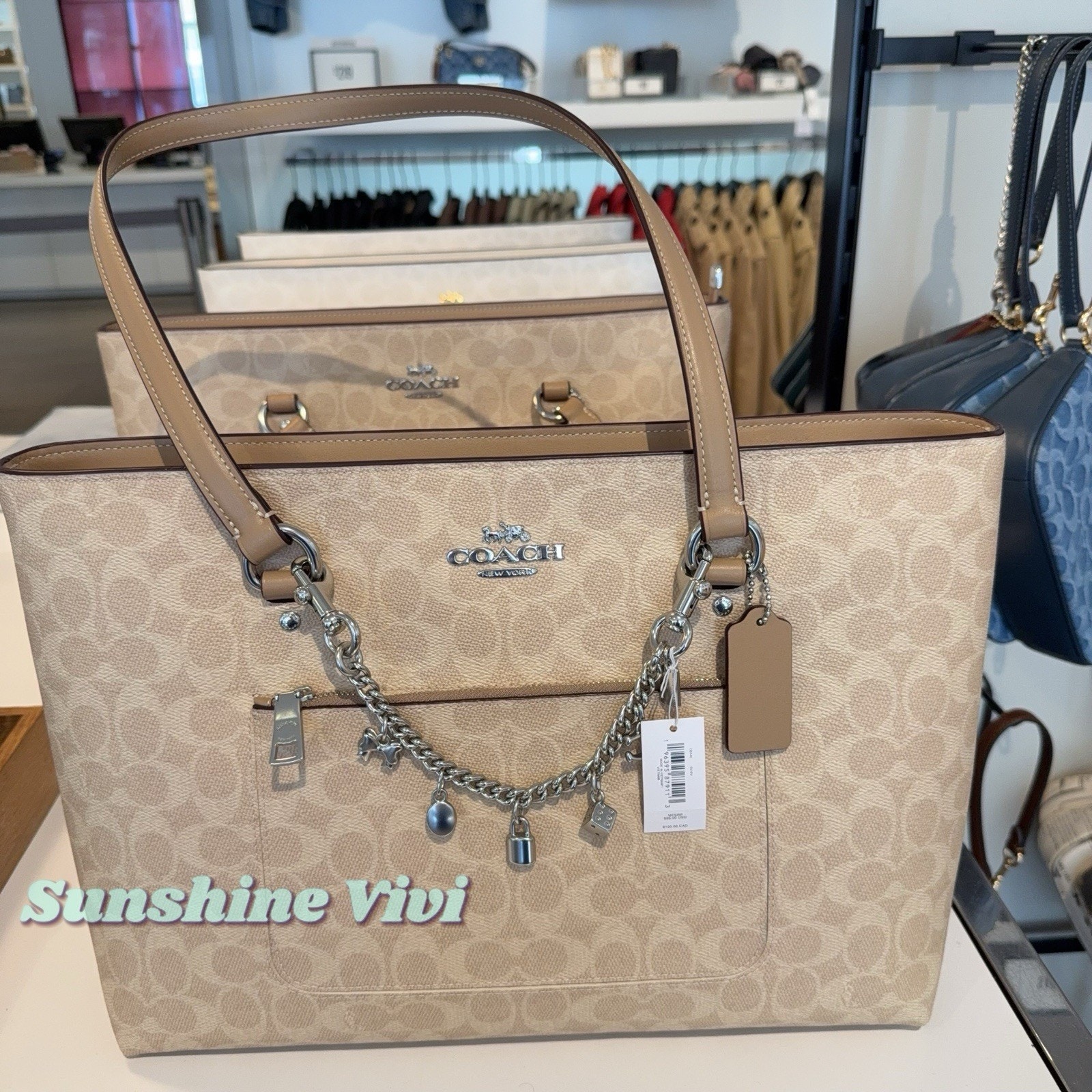 Nwt Bundle Coach Silver Swagger Chain Cbk40 & Ccd69 Station Tote Bag Sand/Taupe